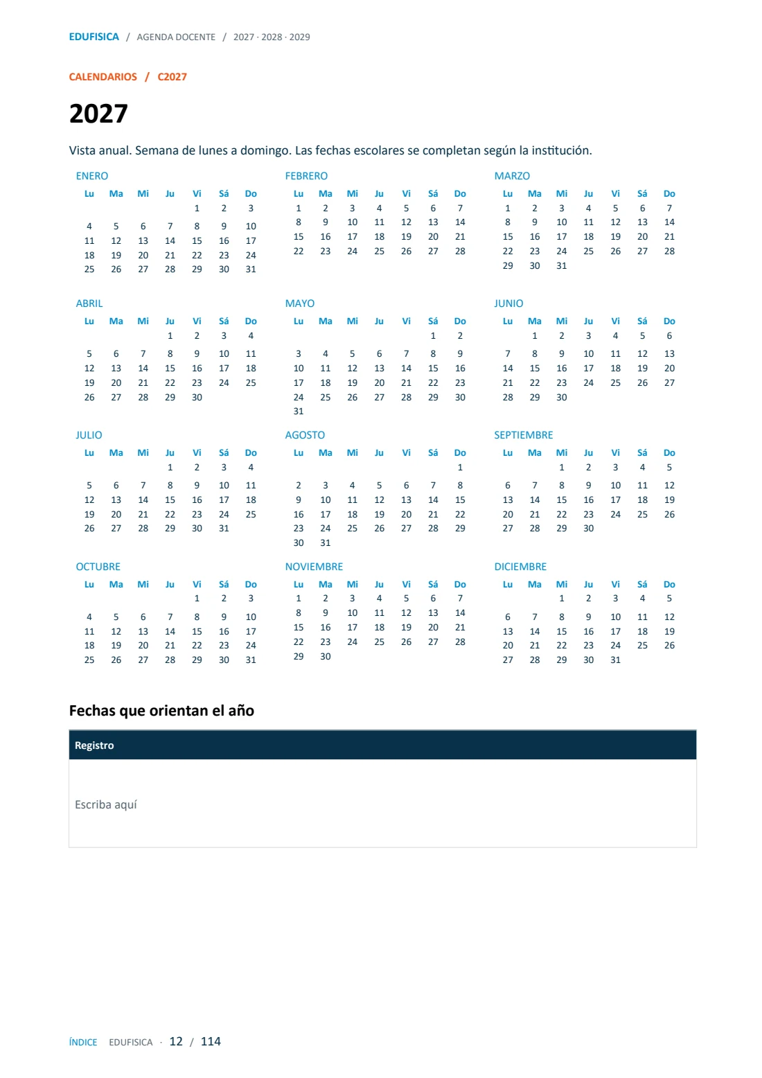 Vista 2 de Agenda de Educación Física 2027–2029