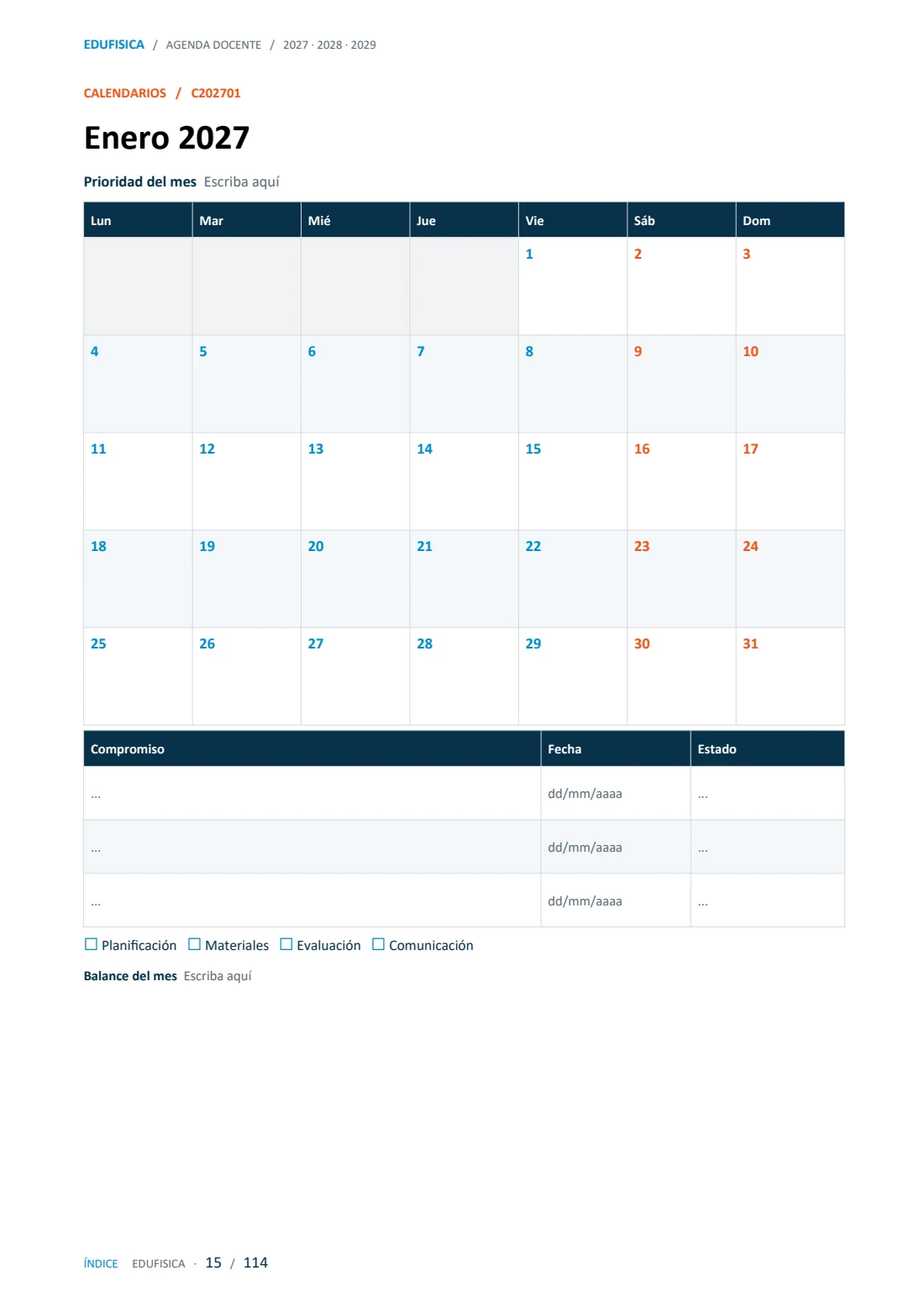 Vista 3 de Agenda de Educación Física 2027–2029