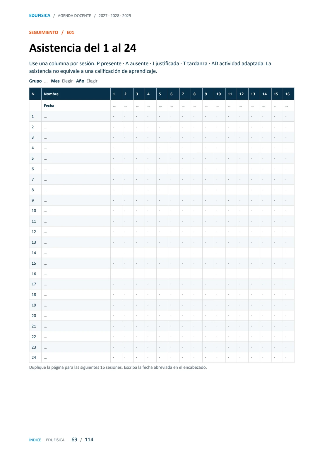 Vista 7 de Agenda de Educación Física 2027–2029