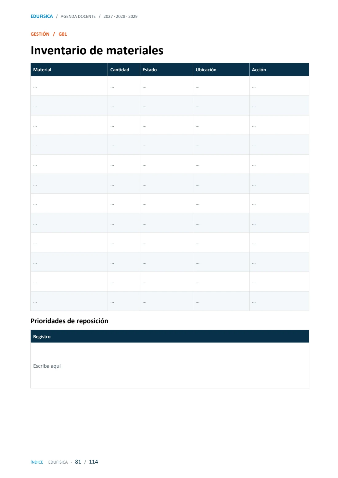 Vista 10 de Agenda de Educación Física 2027–2029
