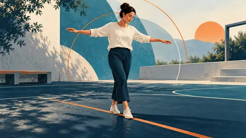 Ilustración de una persona que explora el equilibrio y el espacio