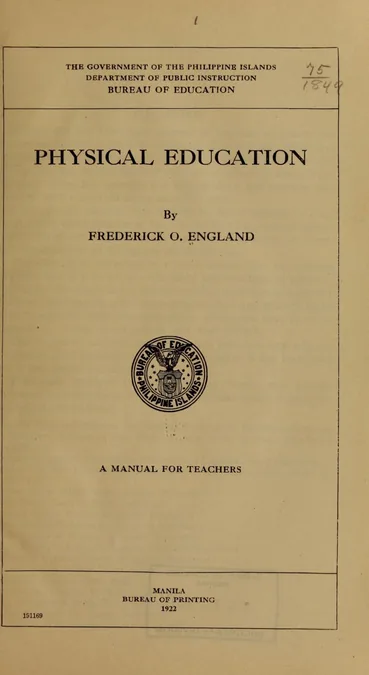 Página de título del manual Physical Education, Frederick O. England, Bureau of Education, Manila, 1922
