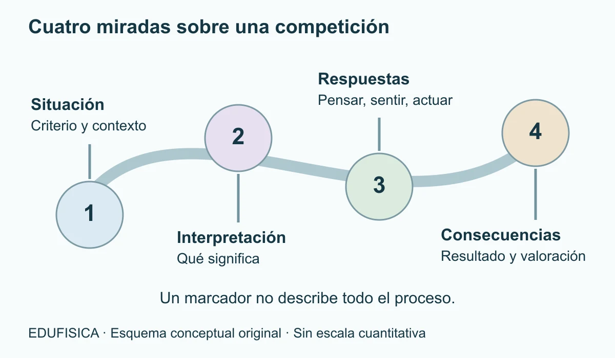 Un recorrido curvo conecta contexto de comparación, interpretación personal, respuestas y evaluación del resultado. Cada mirada necesita información propia.