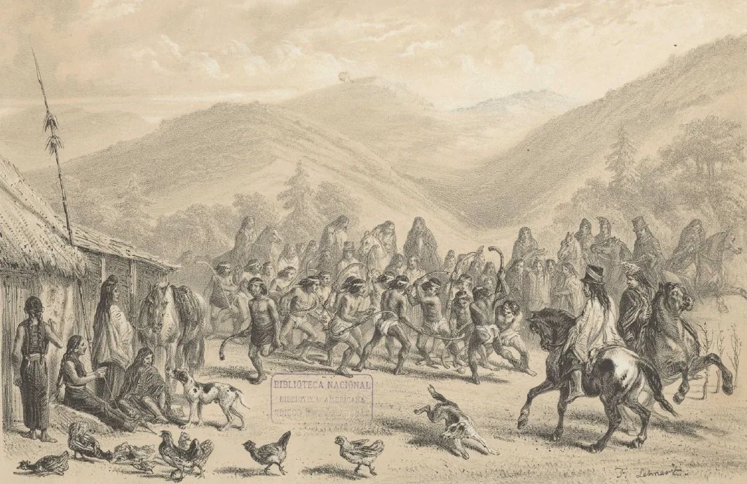 Lámina histórica del palín mapuche publicada en 1854