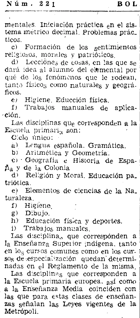 Base XX del Estatuto de 1943 con educación física y deportes entre las disciplinas escolares